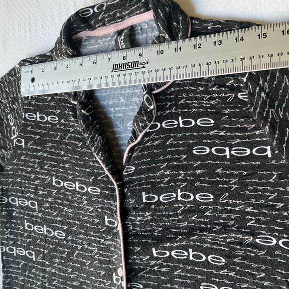 Bebe Sleepwear Women’s Short Sleeve Button Down Shirt size XL, fits like L,Black - Picture 2 of 7